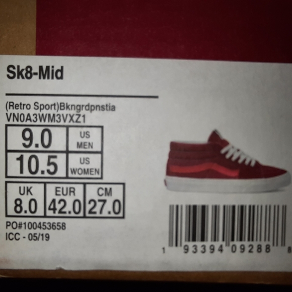 VANS Sk8-mid suede skateboarding shoes, gorgeous deep red w/white, New in box - Picture 5 of 10